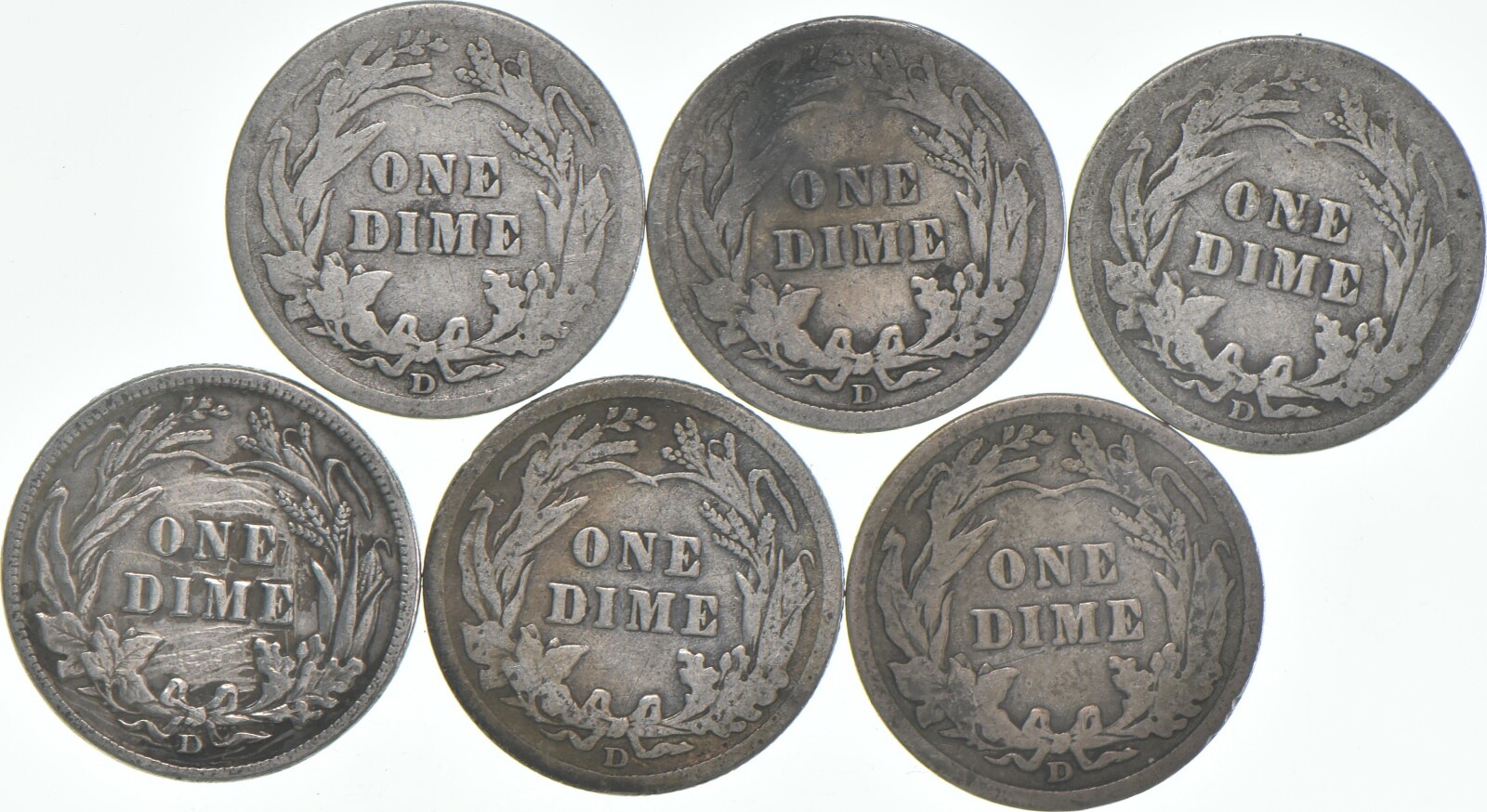 1911-D Barber Dime 90% Silver Average Circ