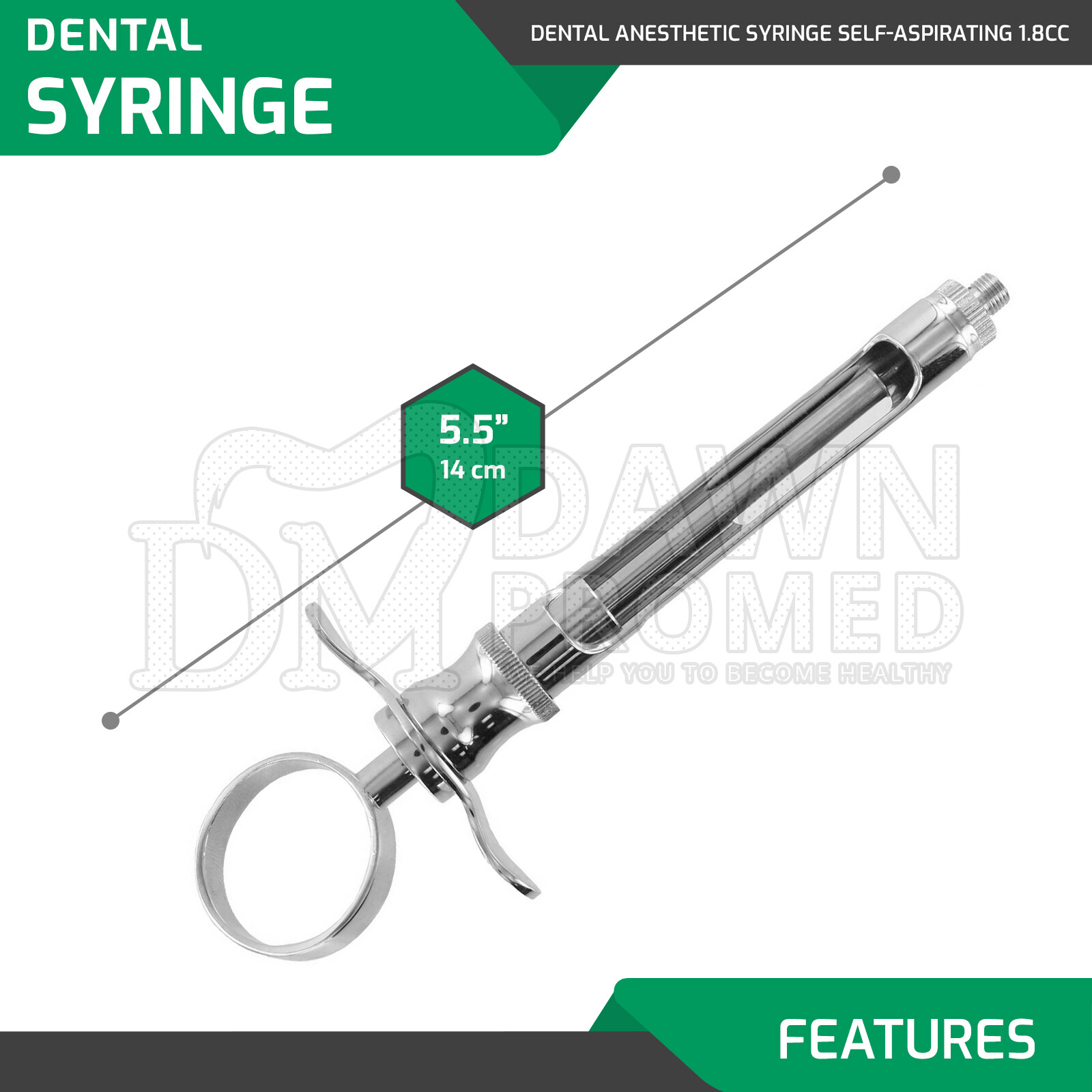 6 German Grade Dental Anesthetic Syringe Self-Aspirating 1.8CC Surgical Inst