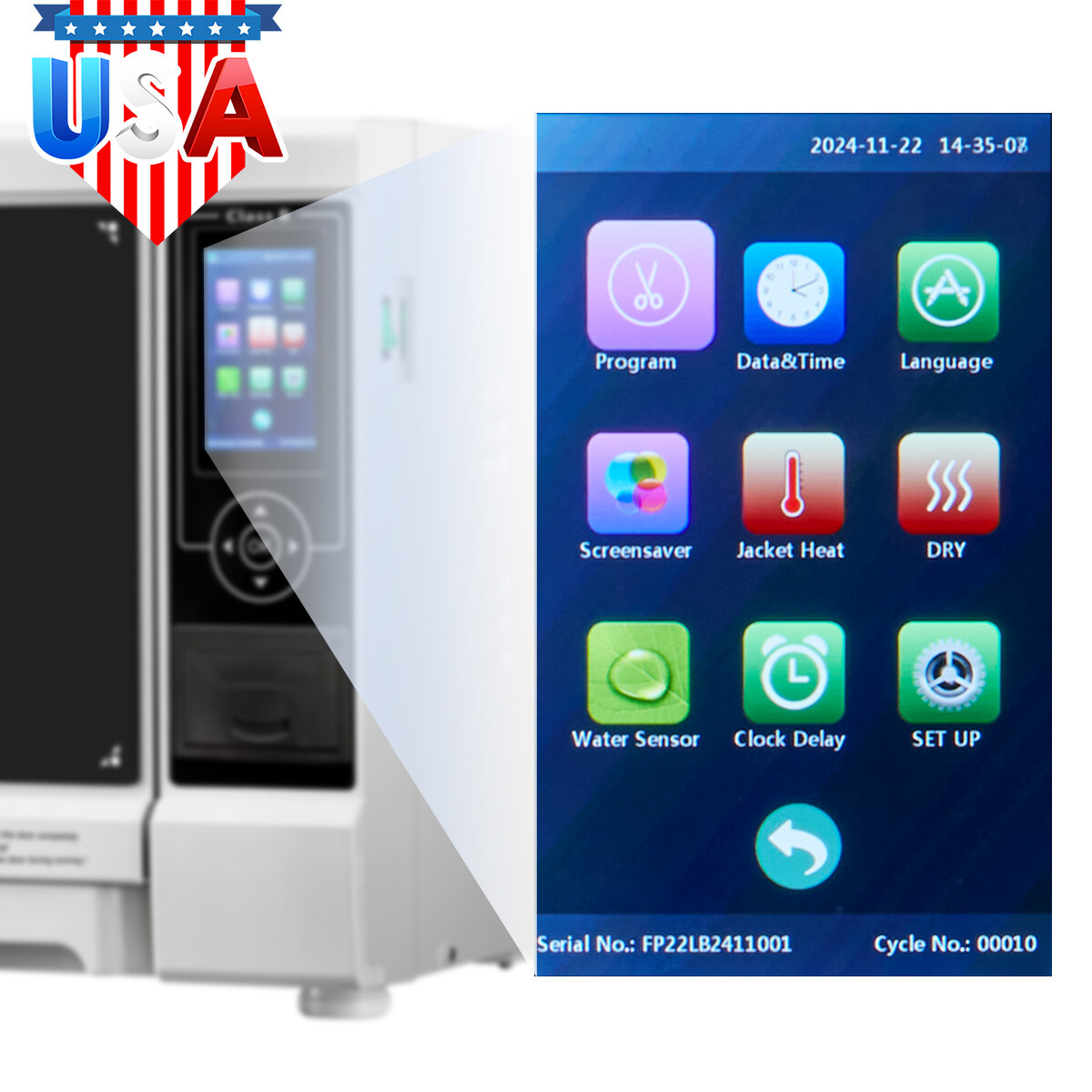 18L Dental Autoclave Steam Sterilizer Medical Class B Sterilization LCD Printer