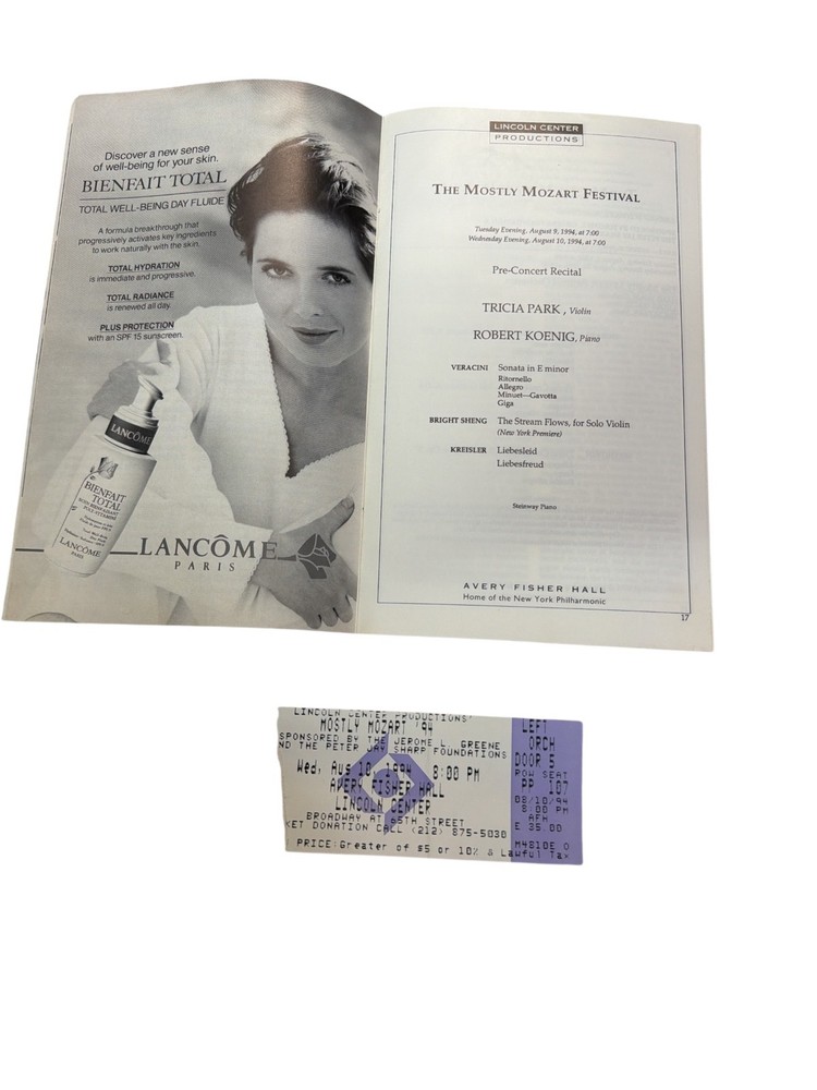 Mostly Mozart 1994 Lincoln Center Program w Ticket André Watts