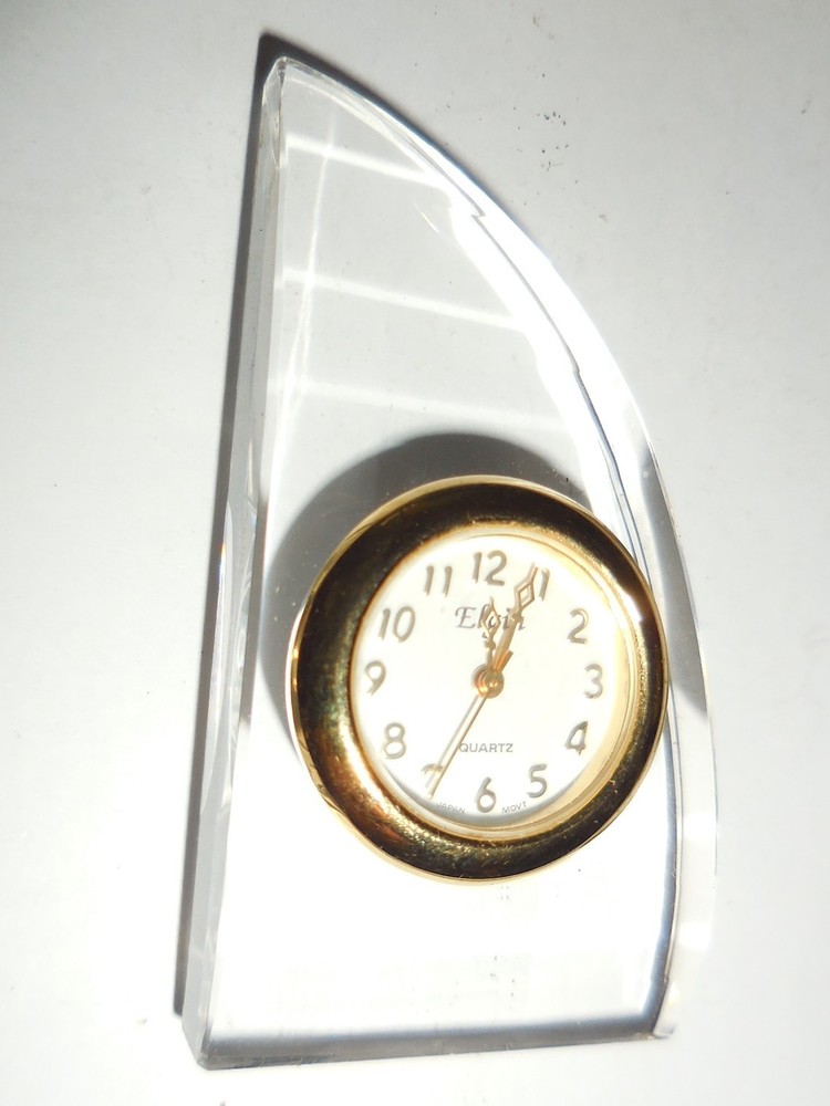VINTAGE SMALL CRYSTAL ELGIN CLOCK SPARKLING DESIGN NEEDS BATTERY