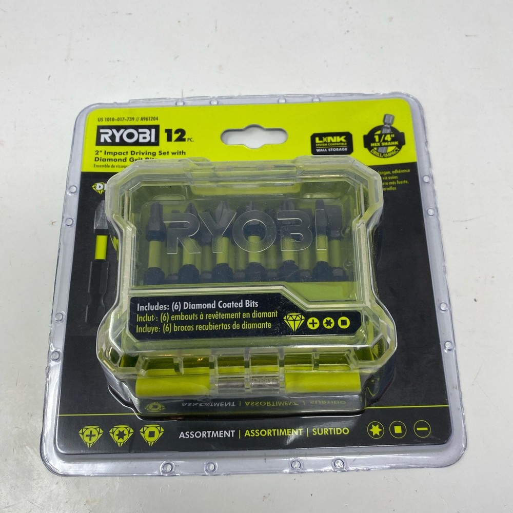 Ryobi 12-Pc 2" Diamond Grit Impact Driver Bit Set - Green