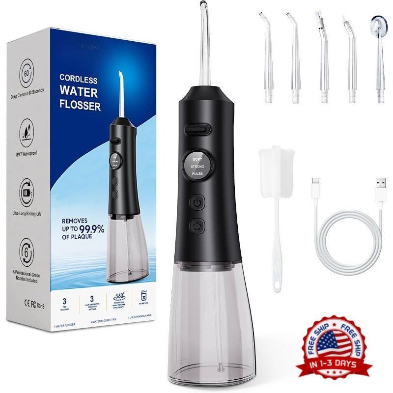 Cordless Water Flosser Dental Oral Irrigator Travel Teeth Cleaner Floss Pick BLK