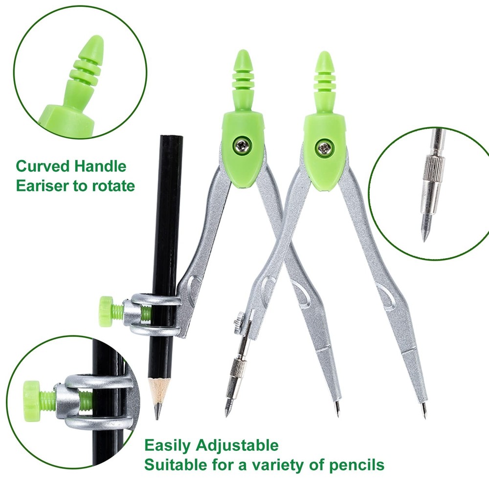 10PCS Geometry Math Kit Set Ruler Compass Protractor Pencil School Supply Box