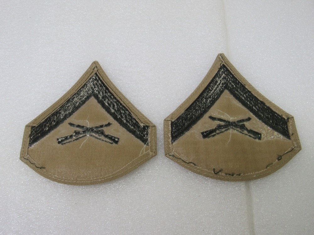 US Marine Corps Lance Corporal Tan Utility Uniform Rank Patch Set Authentic USMC