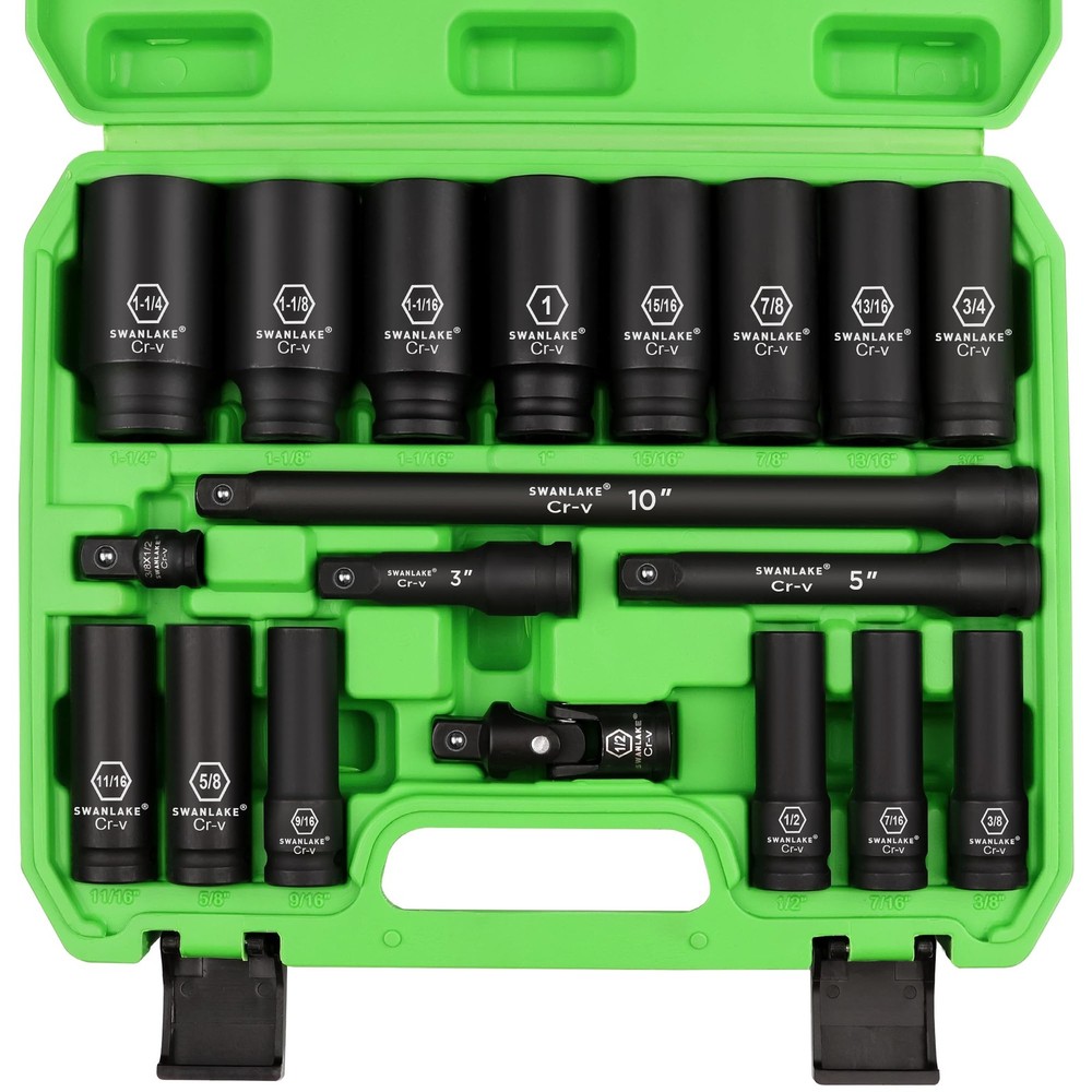 1/2" Impact Socket Set 19-Piece, 6 Point, SAE, CR-V | Easy Storage &