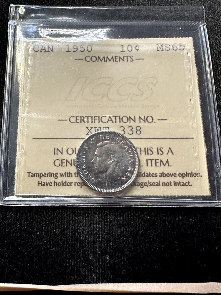 1950  ICCS  Graded Canadian,  10  Cent, **MS-65** # XWT 338