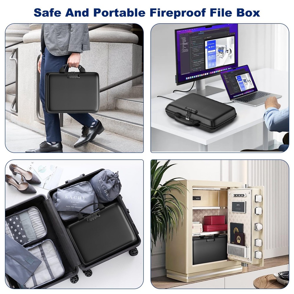 Best Fireproof Document Box Hard Case File Organizer with Lock and 13 Pocket