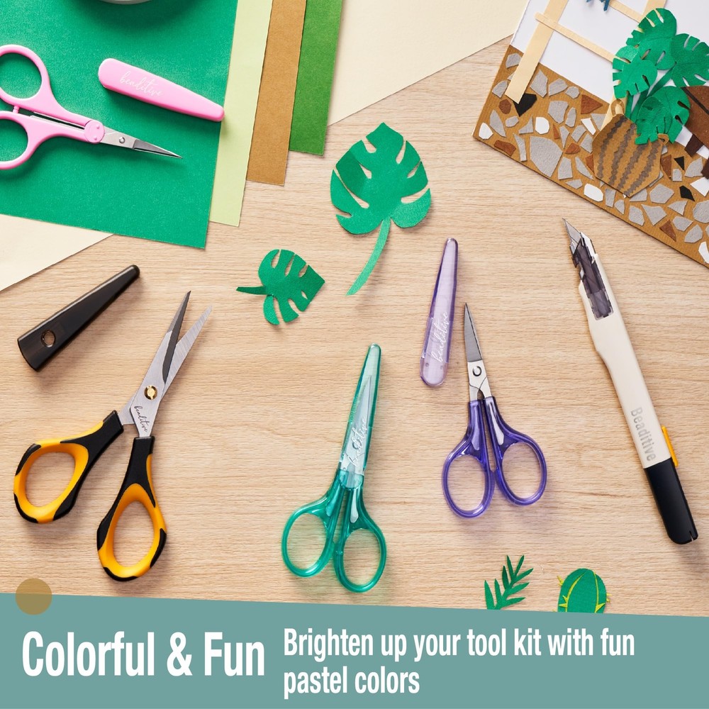 Beaditive Detail Craft Scissors Set 2 Pc. Curved and Straight, Sharp, Compact