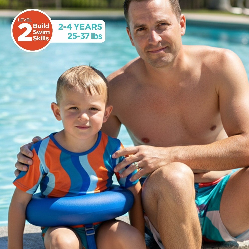 Inflatable Tot Trainer Pool Float with Adjustable Strap, Ages 2-4,25-37 lbs,Blue