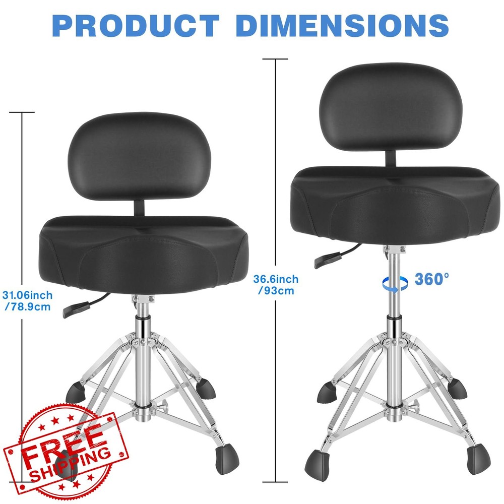 ROWELL Hydraulic Drum Throne with Backrest Adjustable Seat