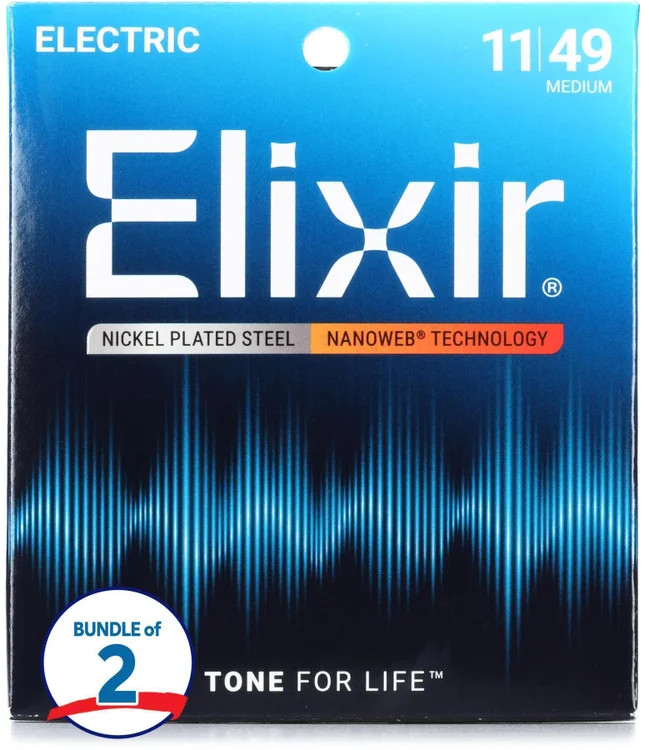 Elixir Strings 12102 Nanoweb Electric Guitar Strings - .011-.049 Medium (2-pack)