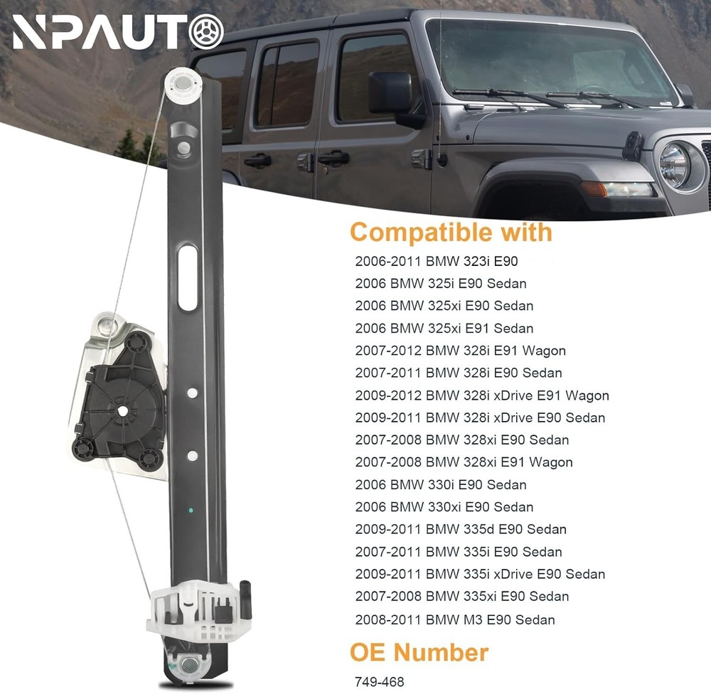 Rear Driver Side Power Window Regulator Without Motor Replacement for BMW...
