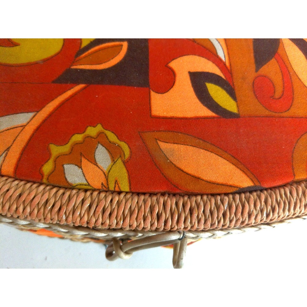 Vintage Sewing Storage Basket Retro Mod Psychedelic Pattern READ