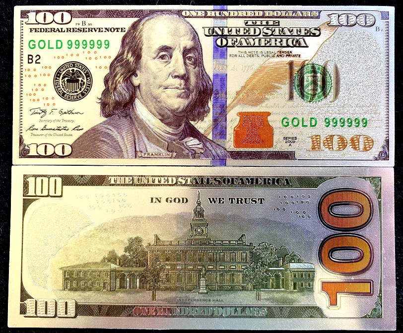 Silver Foil Plated $100 Dollar Bill with Green Seal One Bill Per Order
