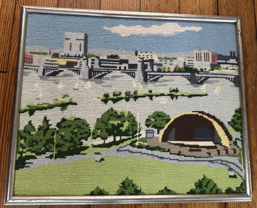 Handmade Framed Needlepoint Hatch Shell Boston 14" X 17"