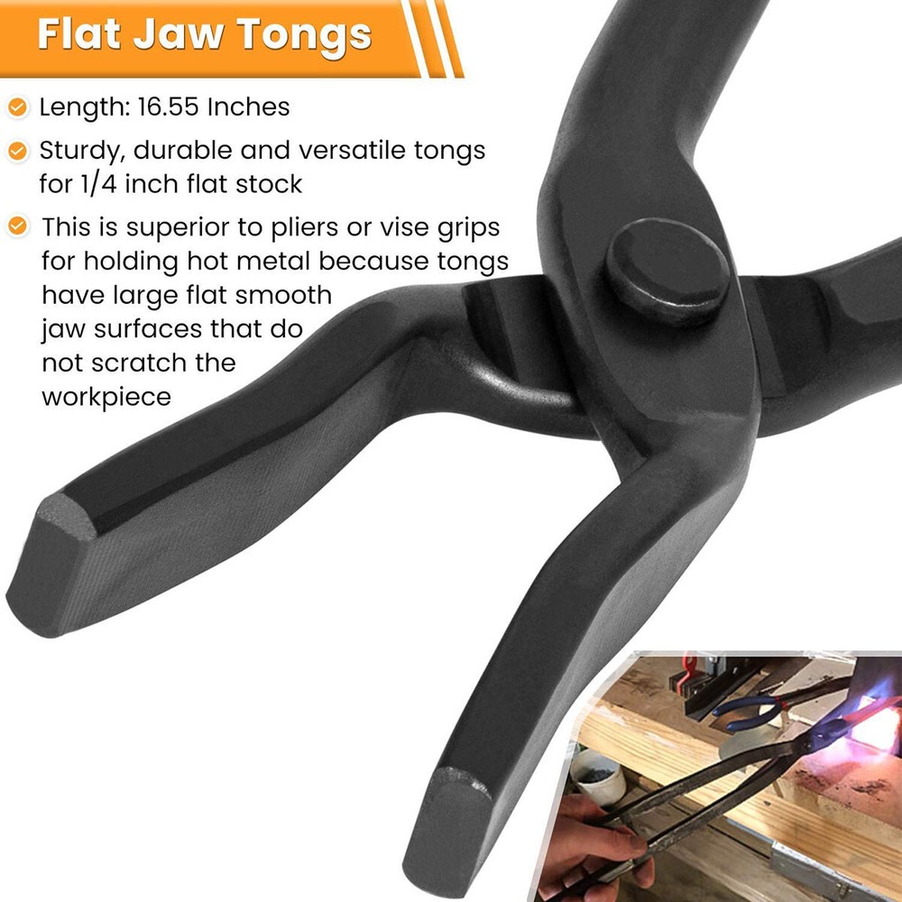 6Pcs Beginner Knife Making Blacksmith Tong Set V-Bit Blade Scroll Pick Up Hammer