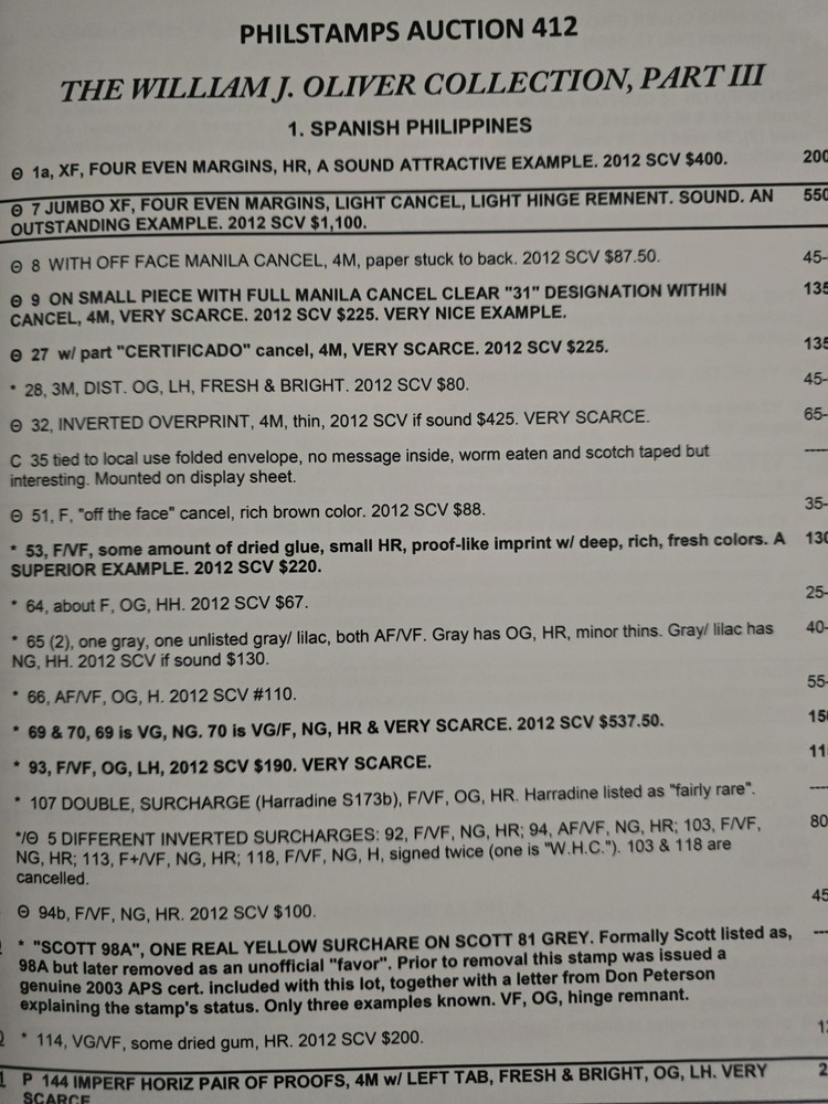 PHILIPPINES FILIPINAS Stamp Auuction Catalog William Oliver Collection