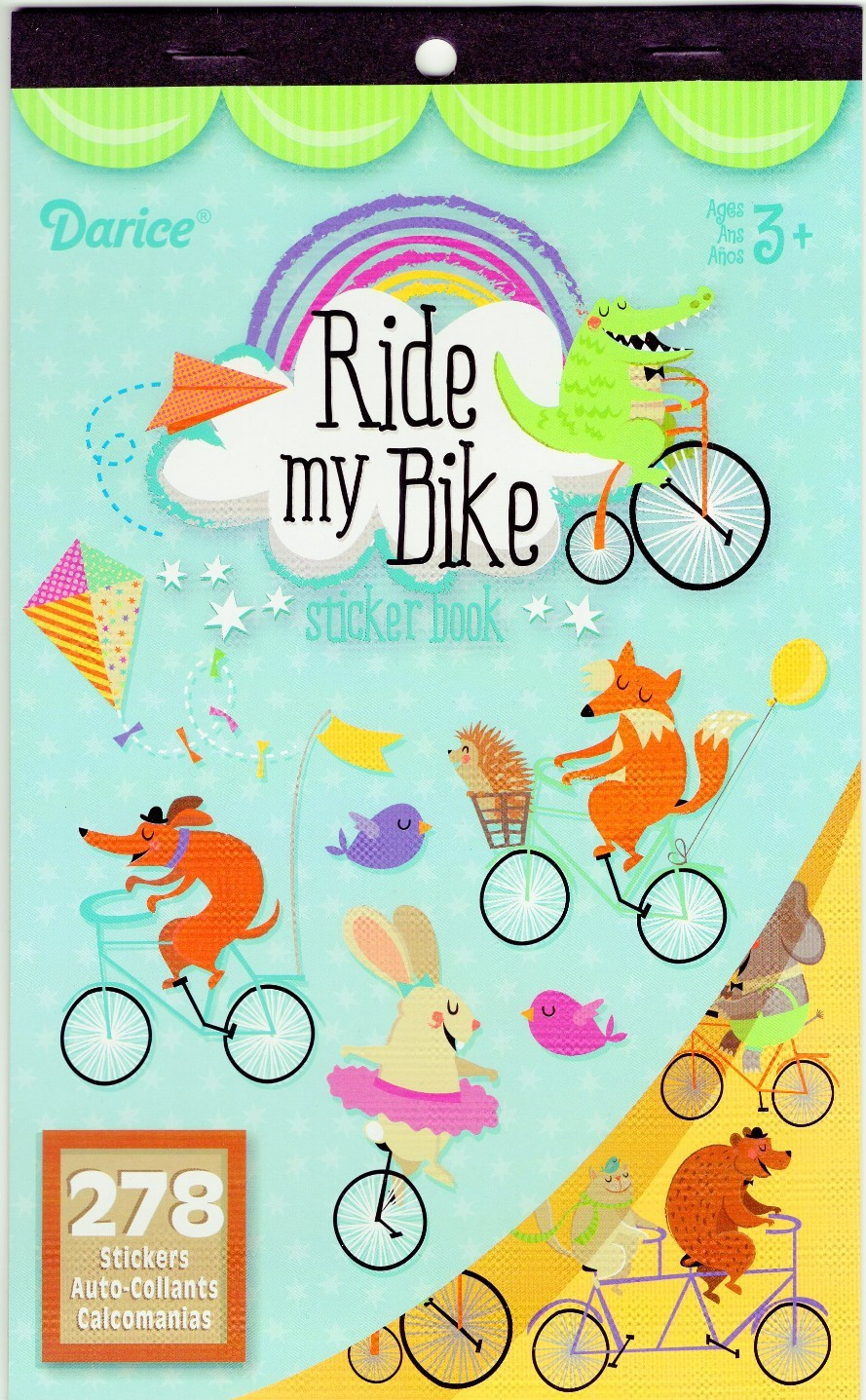 Darice Ride My Bike Sticker Book: dog, cat, bunny rabbit, fox, bear, elephant