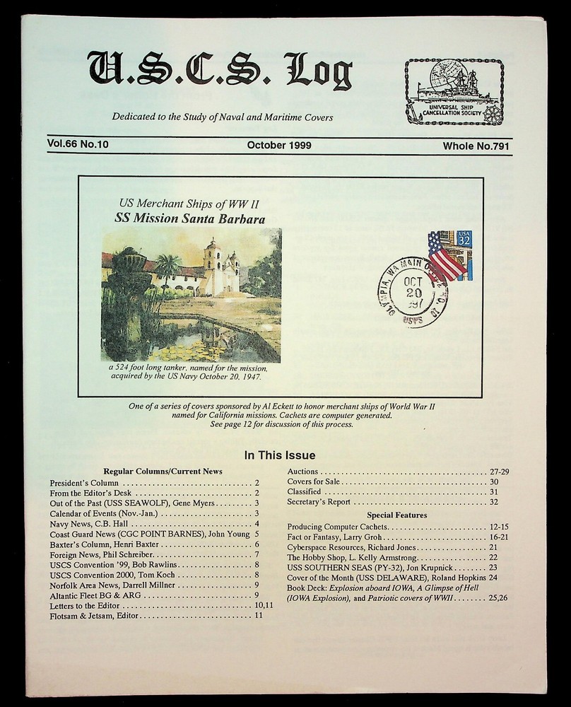Universal Ship Cancellation Society USCS Log 1999 12 Newsletters Vol 66 No 1-12
