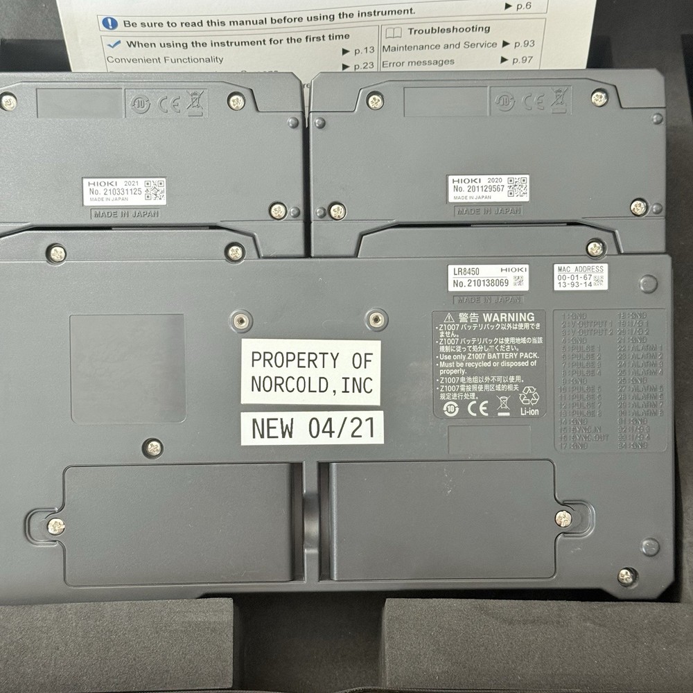 Hioki Data Memory Logger HiLogger LR8450 With (2) Voltage Temp Unit U8550