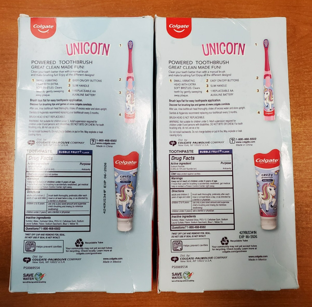 2 Sets: Colgate Unicorn Set Electric Toothbrush/Toothpaste Exp. 6/30/26 - E5D