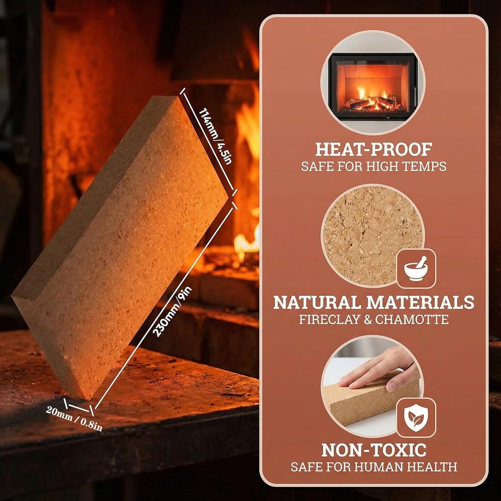 3 Pack High Temp Firebricks 9x4.5x0.8 3000F Insulating Refractory Fireclay