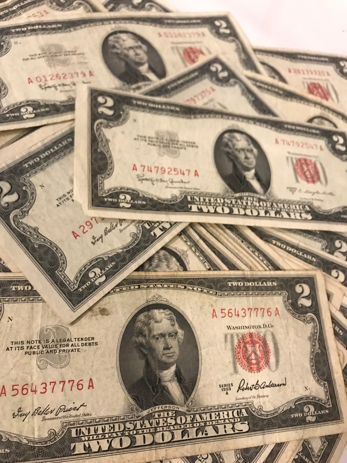 ✯1953-1963 Circulated RARE Two Dollar Bill $2 Note Fancy Red Seal Old Paper Lot✯