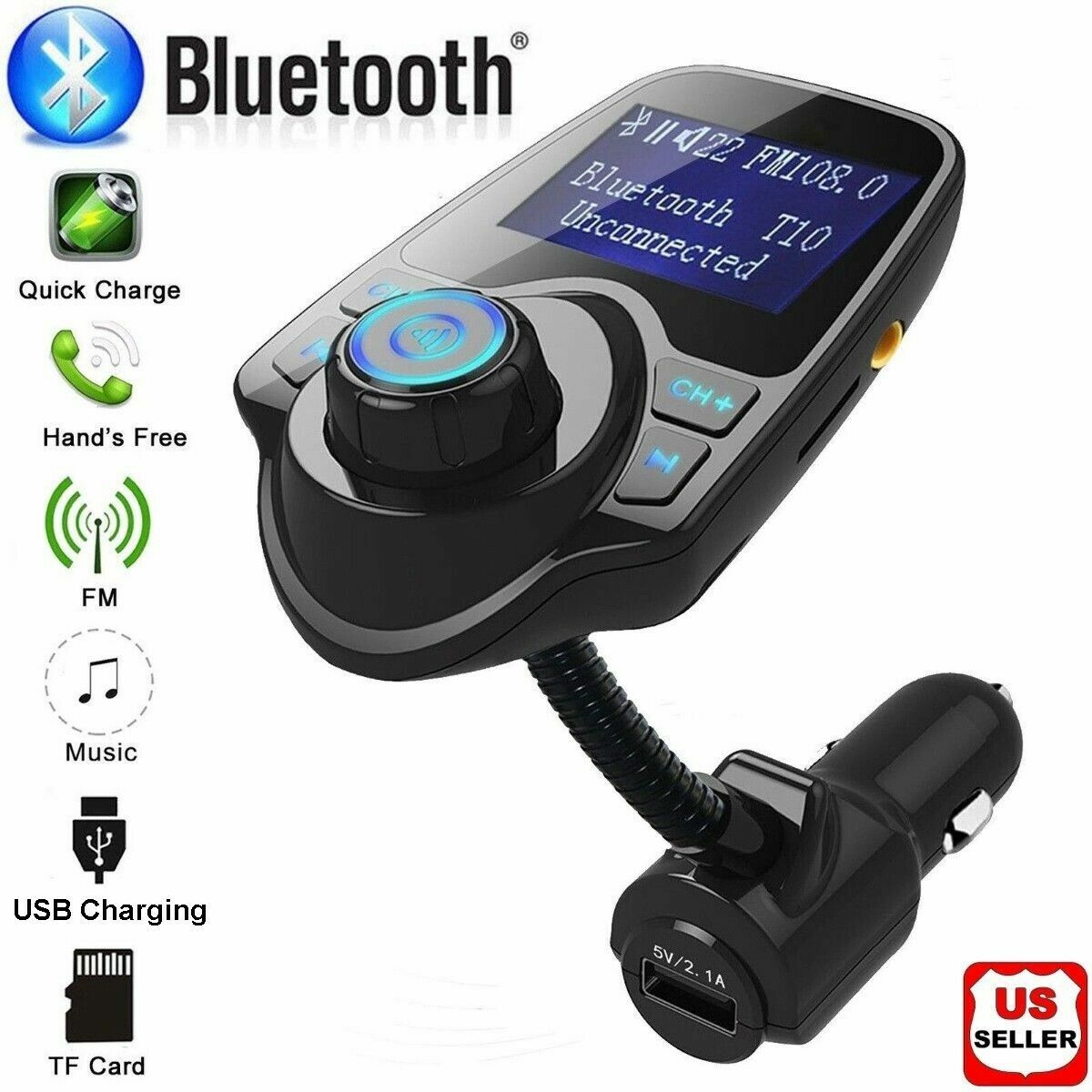 Wireless In-Car Bluetooth FM Transmitter MP3 Radio Adapter Car Kit  USB Charger