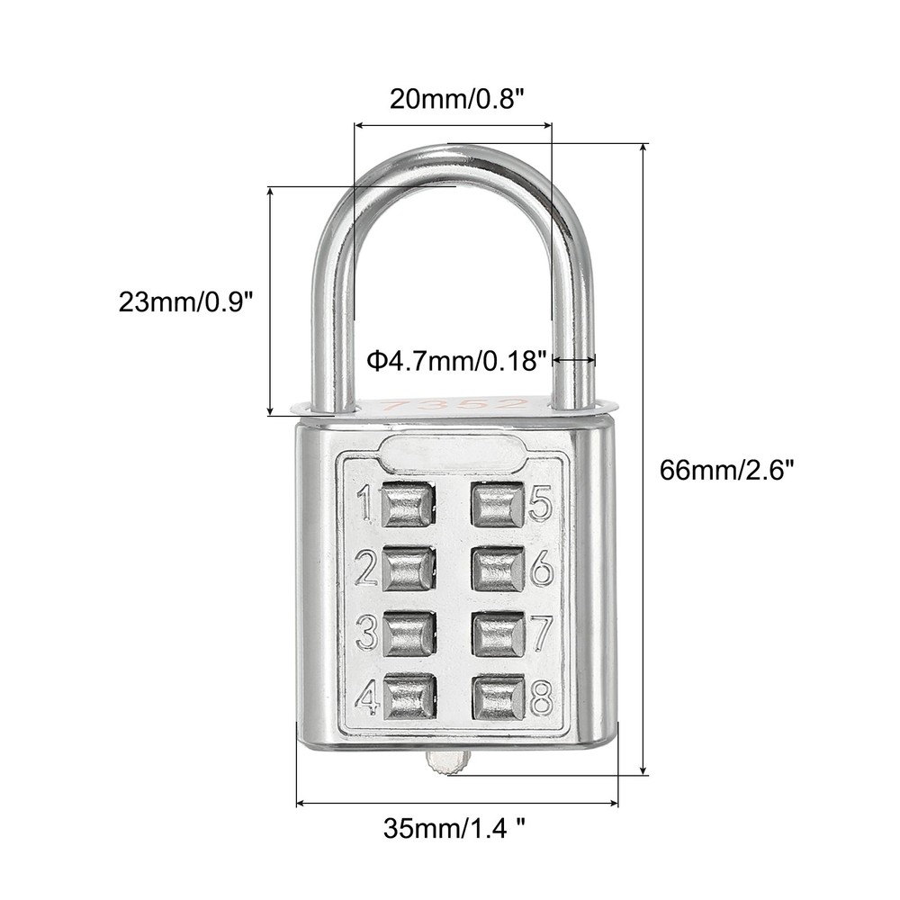 8 Digit Button Combination Padlock 2pack 4 Digit Locking Mechanism Lock Silver