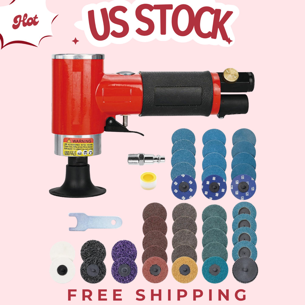 2-Inch Air Right Angle Orbital Sander Grinder with 41pc Roll Lock Discs