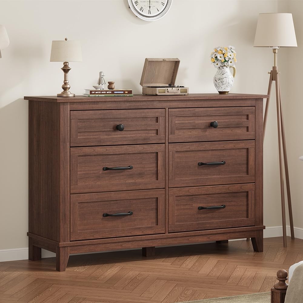 Dresser for Bedroom 6 Drawer Dresser Storage Freestanding Wooden Closet Chest