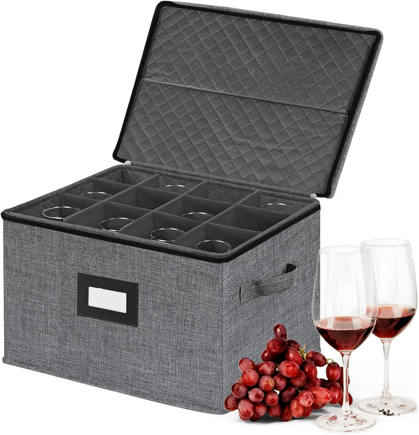 Wine Glass Sorage Box, Stemware Storage Cases with dividers, Hard Shell China St