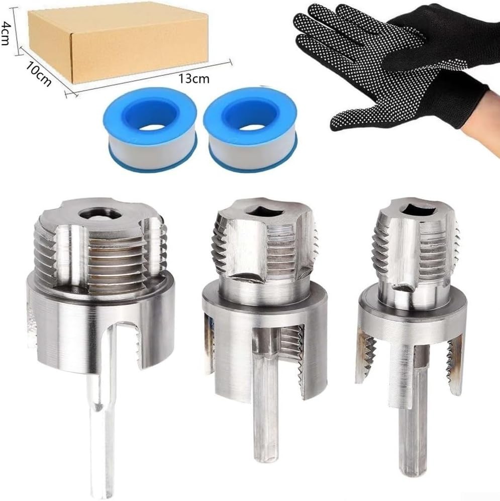 6Pcs PVC Pipe Threader Kit 1/2" 3/4" 1" NPT, Integrated Internal & External Pipe