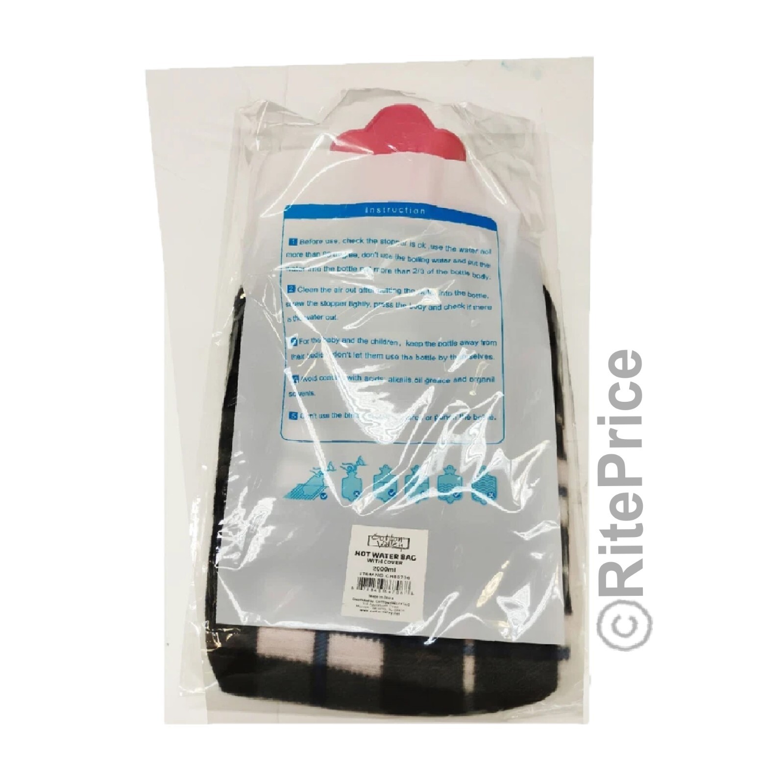 2000ml Hot Water Bottle with Plush Cover Rubber Bag For Pain Relief Warm Therapy