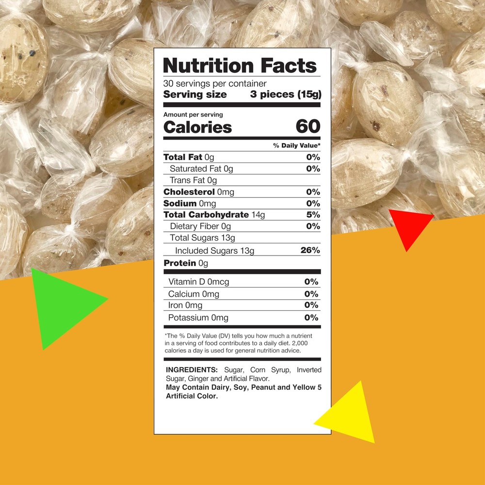 Ginger Candy | 1 Lb Bag Approx. 90 Count | Hard Candy Individually Wrapped |...
