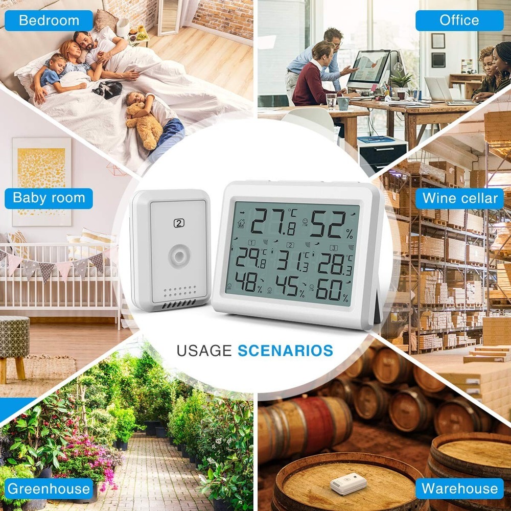 Effortless 3-Channel Hygrometer and Thermometer with Backlight and LCD Display