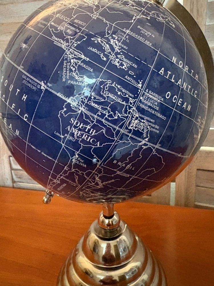 Blue Desktop World Map Table Top Globe with Silver Color Base
