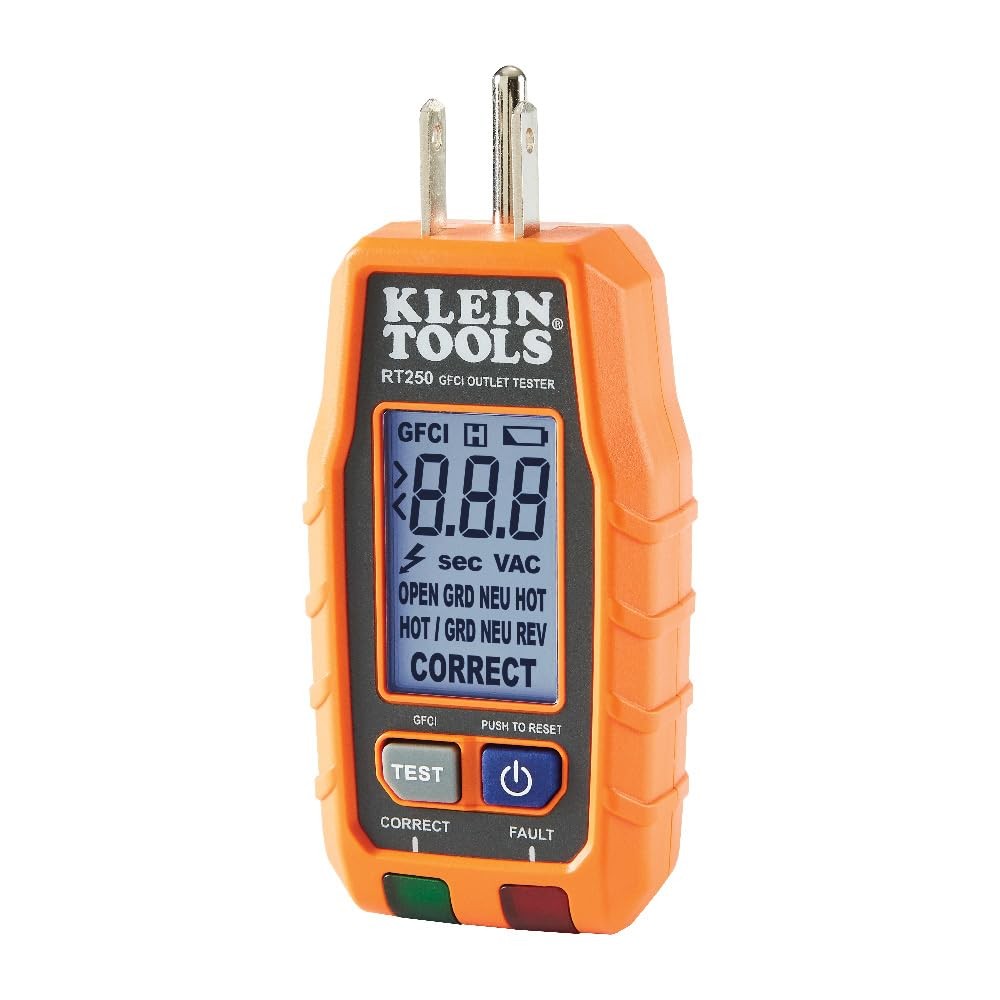 Klein Tools RT250 GFCI Outlet Tester with LCD Display, Electric Voltage Multi