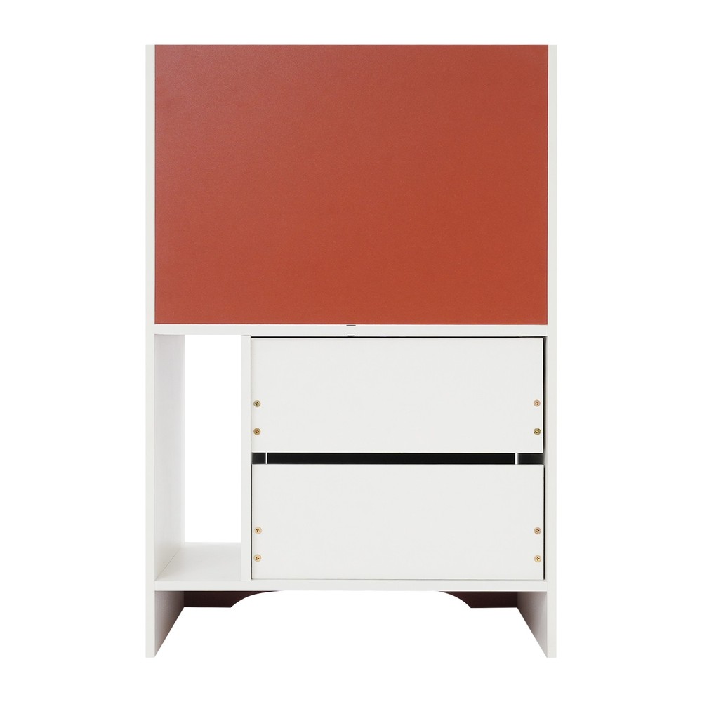 2 Drawers Nightstand, Side Table, White Storage Cabinet, Bedside Table W/ 4*Keys
