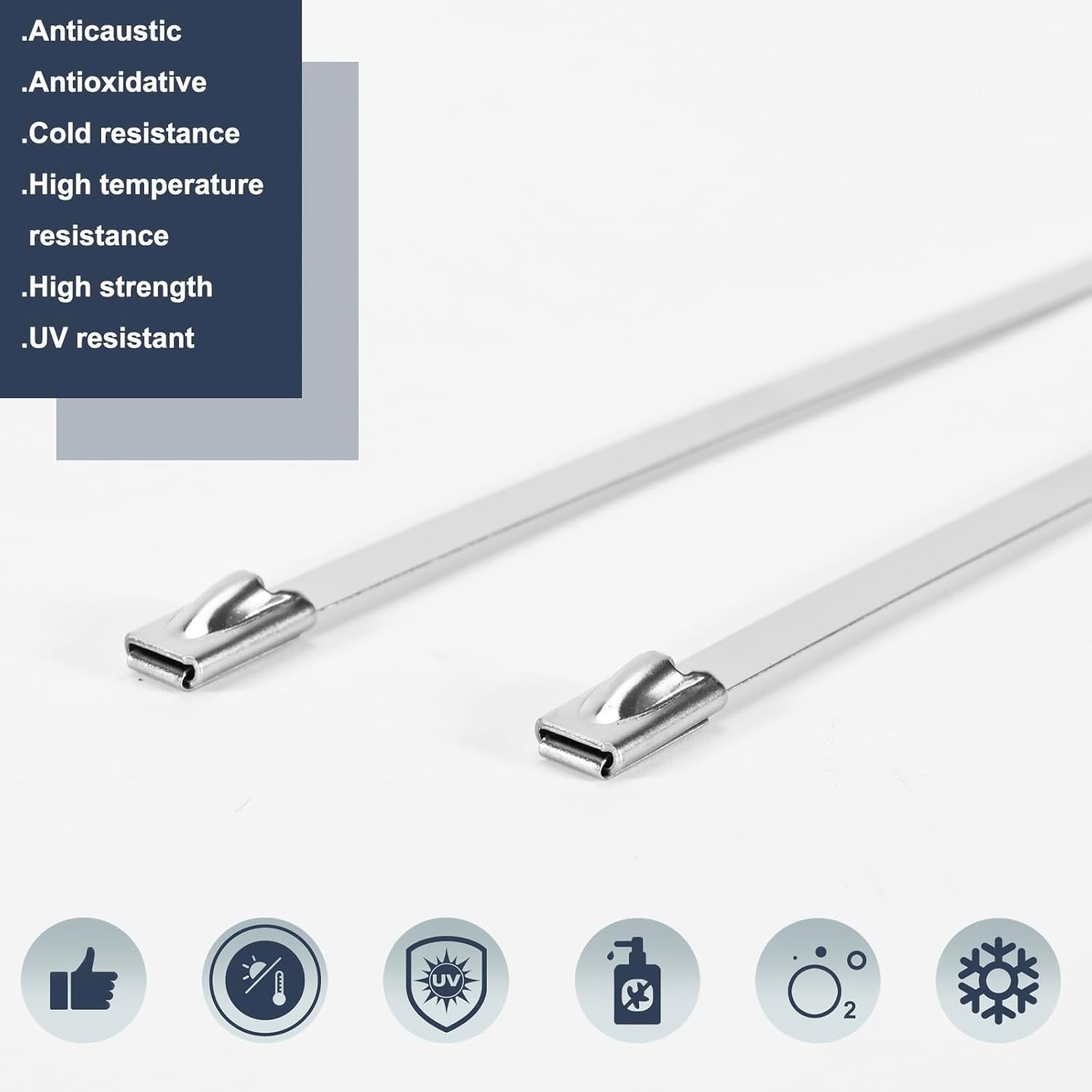 100-Pack Metal Zip Ties 11.8 inch, Heavy Duty 304 Stainless Steel 100pcs