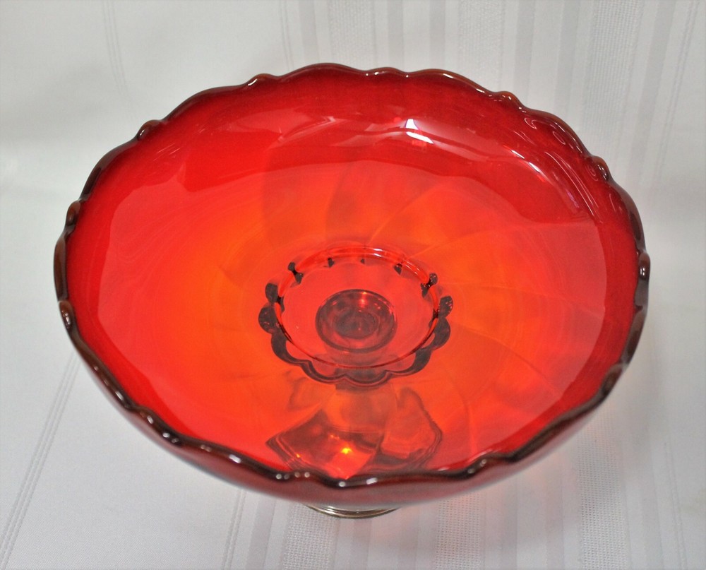 Vintage Ruby Glass & Sterling Silver Footed Compote Dish Bailey Banks & Biddle