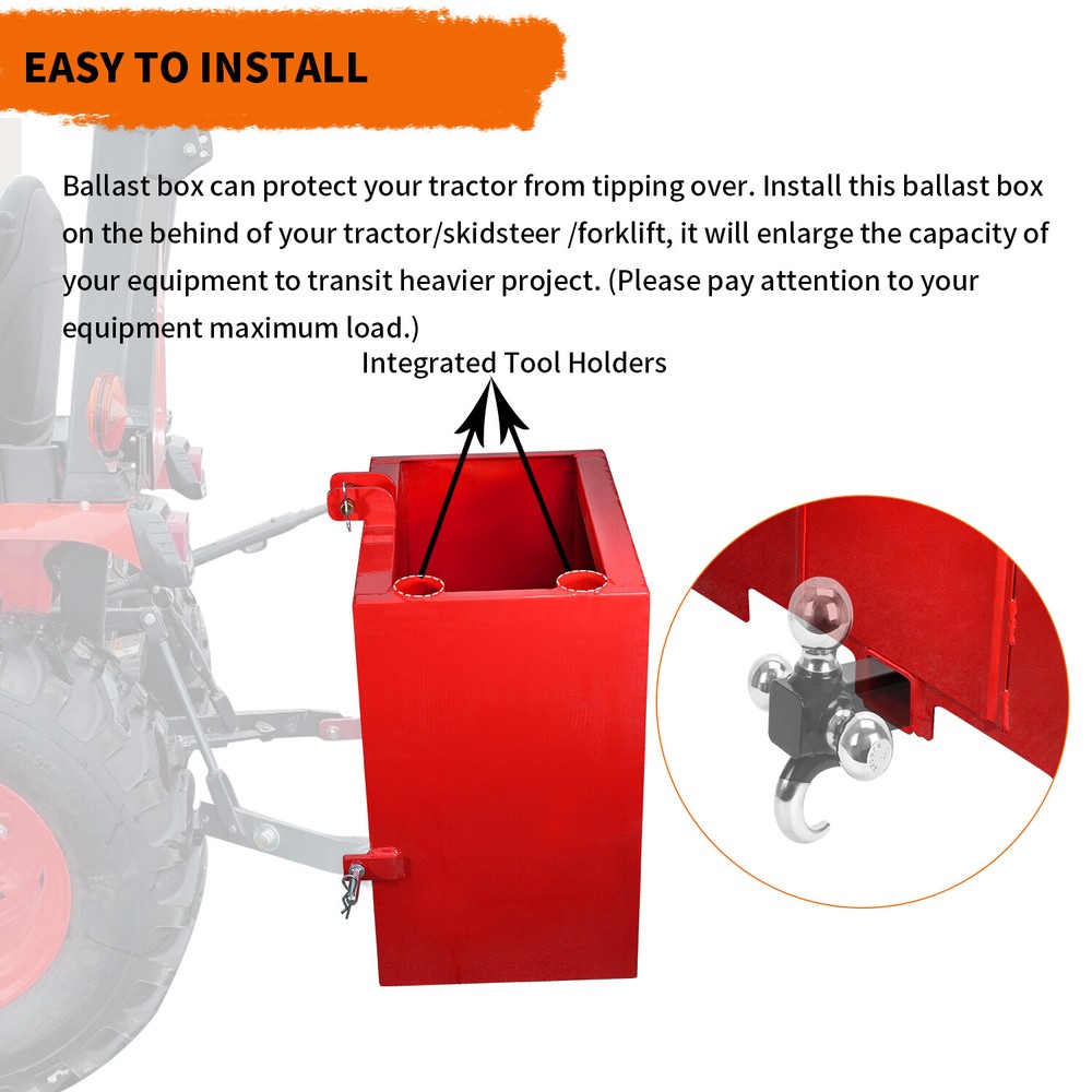Ballast Box 3 Point Category 1 Tractor Loader 2" Hitches Quick Tach Attachment