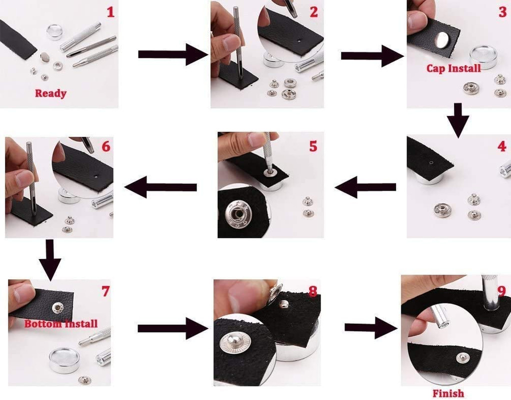 24 Sets Heavy Duty Leather Snap Fasteners Kit, 15mm Metal Snap Buttons Press ...