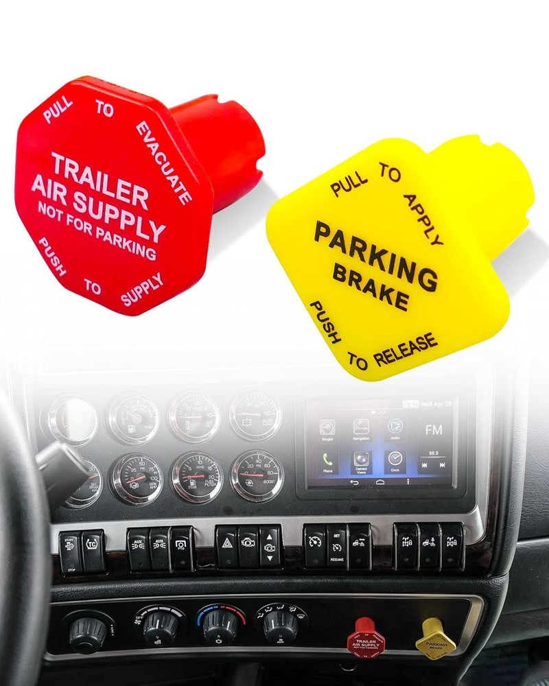 TIKSCIENCE 298818 Parking and Air Brake Knobs for Threaded Semi Yellow, Red