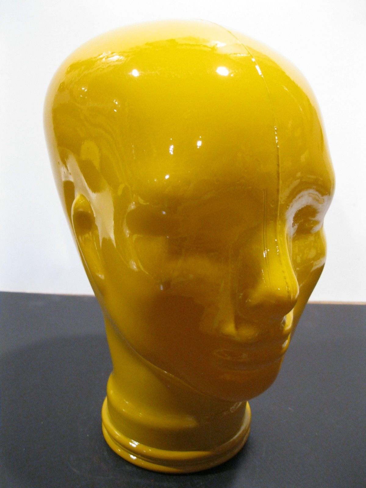 Glass Head, Opaque BOLD YELLOW , Life Size Mannequin Head. Great for Room Decor.
