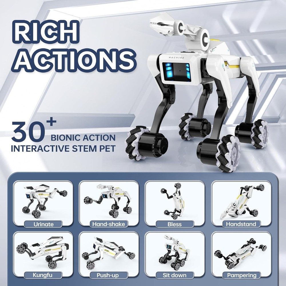 Smart Robot Dog with Wheels, 30+ Bionic Actions, Voice & Remote Control, Program