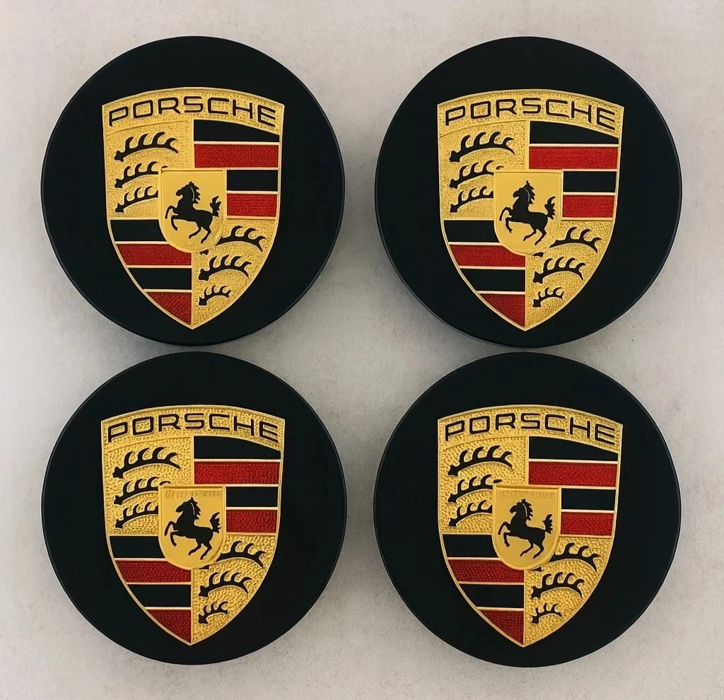 4 Porsche OEM Center Hub Caps Concave 76MM Gloss Black 911 MACAN CAYENNE"