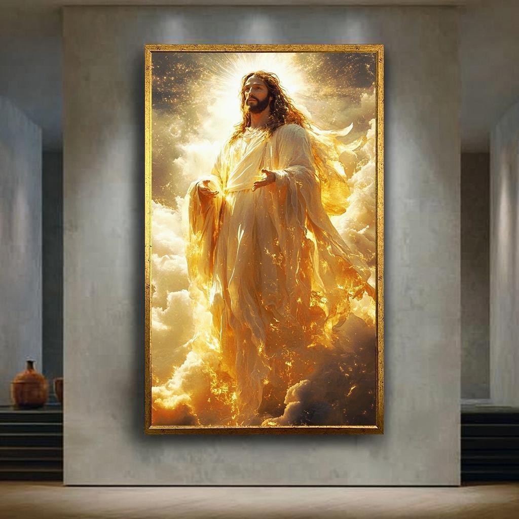Heavenly Jesus Canvas Wall Art Glowing Christ Christian Home Decor