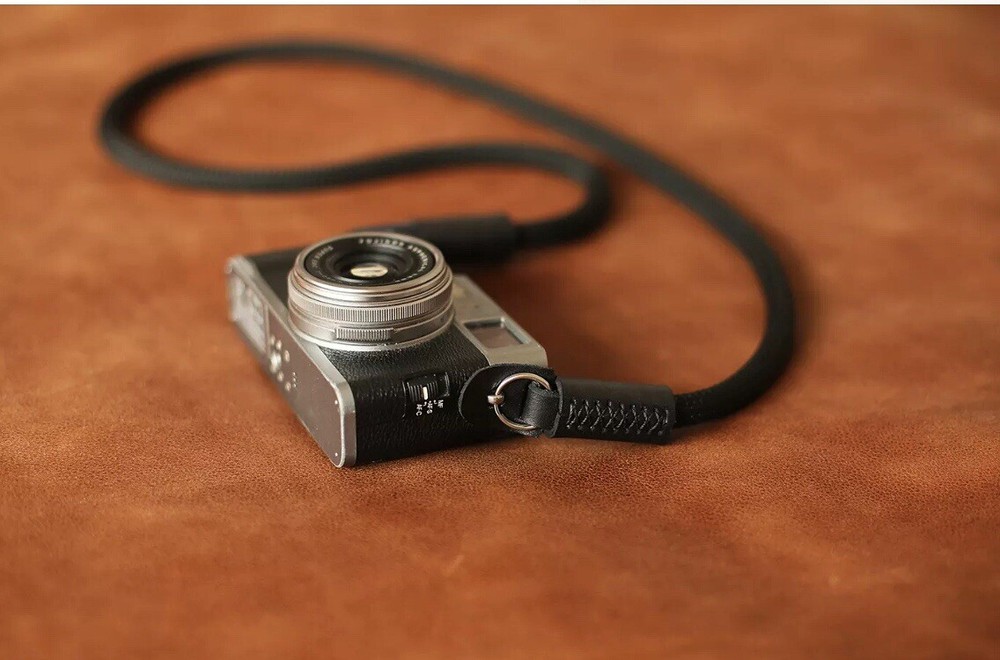 Handmade camera strap all black climbing rope strap